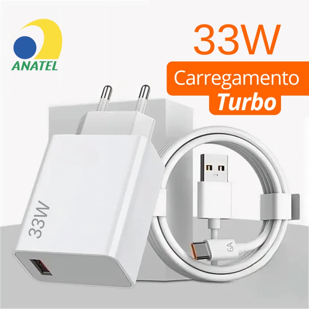 Carregador Completo Turbo Power Para Xiaomi Cabo USB + Cabo Tipo C 33W Original