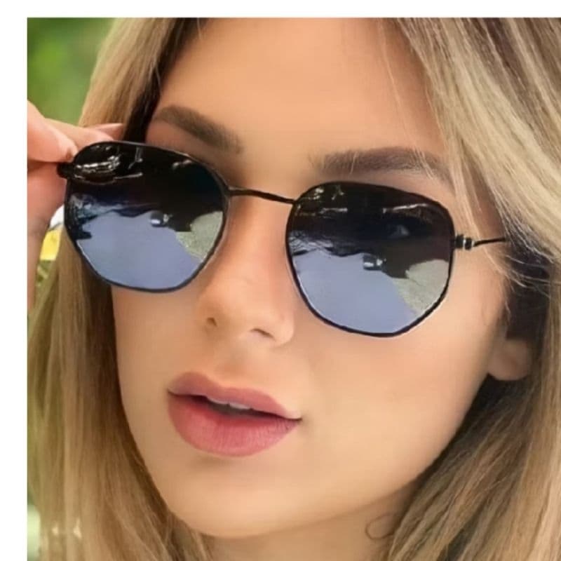 Óculos Estilo Hexagonal Preto Masculino e Feminino