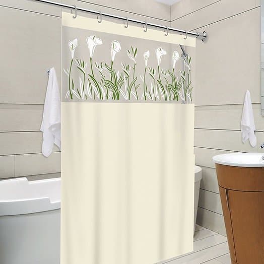 Cortina Box com Visor - Copo de Leite - Banheiro Anti Mofo Resistente Alta Qualidade 100% PVC