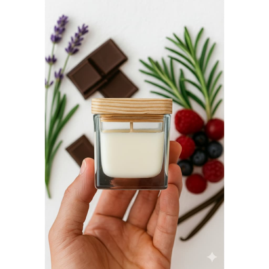 Vela Aromática Quadrada 70ml Vegana EXCLUSIVA p/ Lembrancinhas Brindes Batizados 100% Cêra de Côco