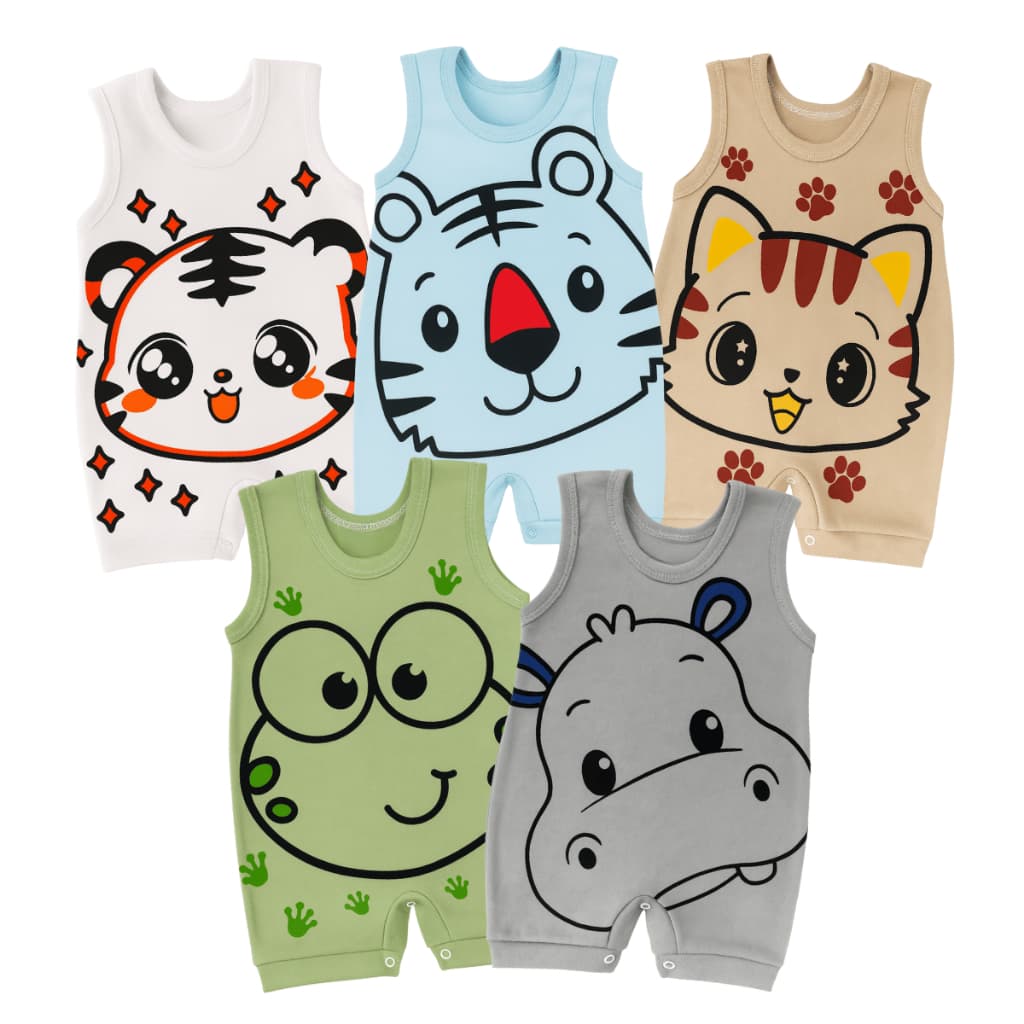 Kit 3 Macacão Curto Verão Banho de Sol Estampado Para Bebê Menino e Menina 100% algodão - Baby Greg