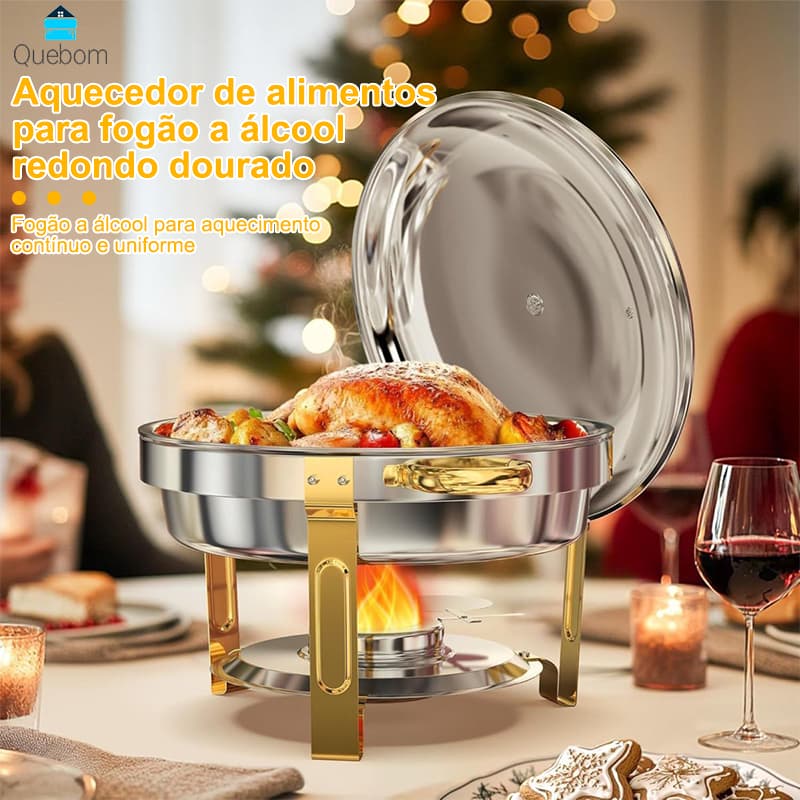 Rechaud Inox Redondo 6 Litros Banho Maria Aquecedor Alimento aço inox litros Aço Inox6 QUEBOM