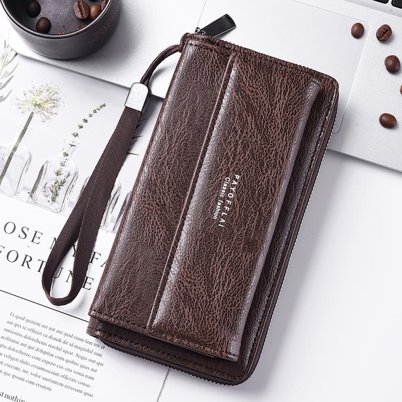 Carteira Masculina PU Longa Estilo Casual Multi Cartões Grande Capacidade Bolsa de Mão para Celular