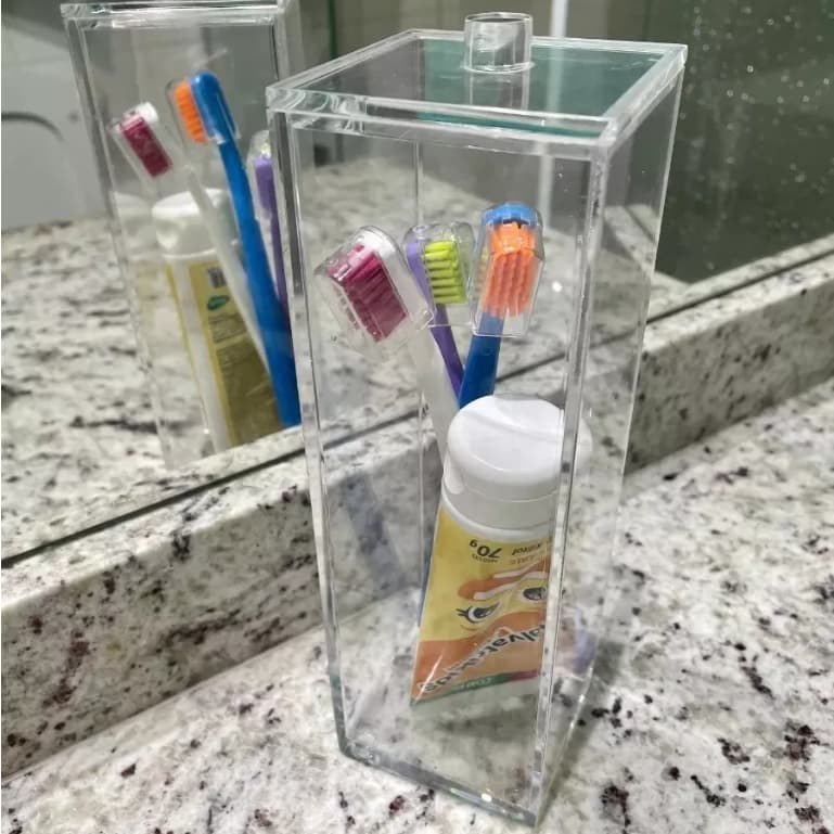 Pote De Acrílico Escova E Pasta De Dente, Multiuso Com Tampa