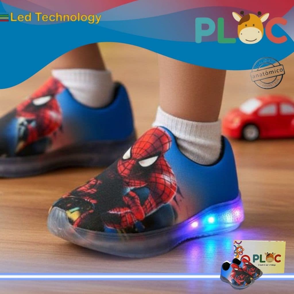 Tênis Led Infantil Luzinha Homem Aranha Aranhaverso PLOC LED07 - MARINHO SPIDER