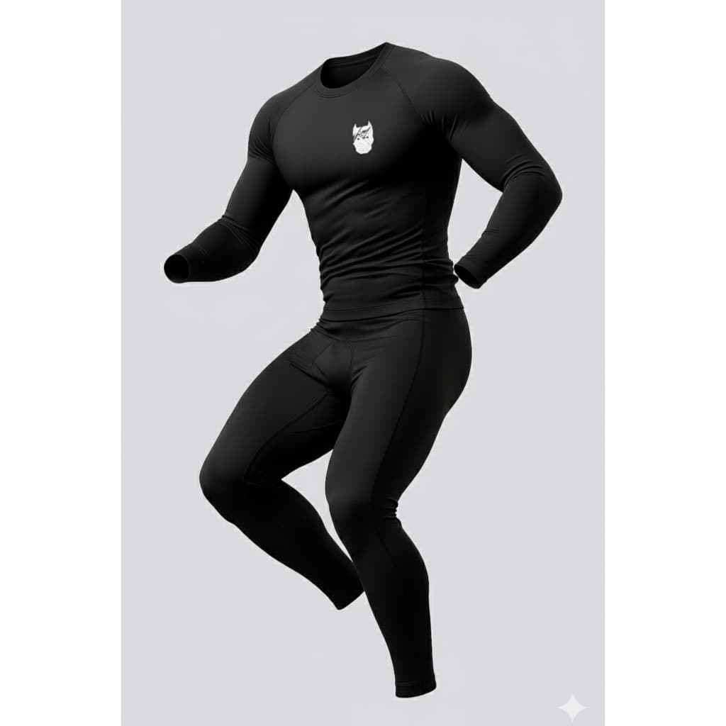 Kit 2 peças camiseta térmica de manga longa e calça respiráveis para treino de fitness na academia.
