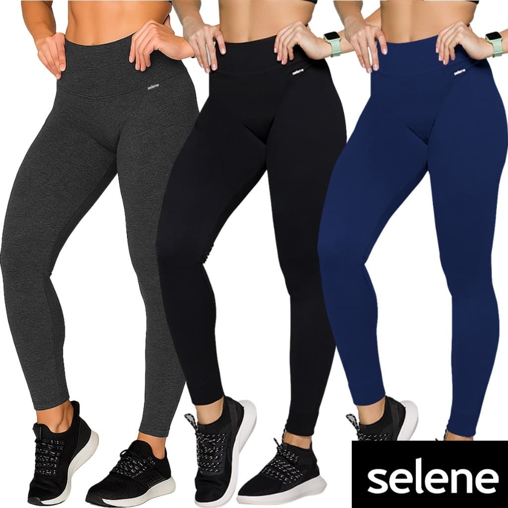 Calça Legging Selene Feminina Grossa Sem Costura Sem Transparência Leg Fitness Academia Cintura Alta Legue Cós Alto