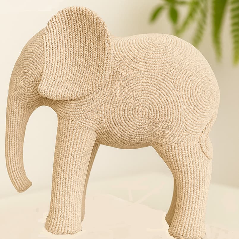 Estatueta Elefante G Imitação Crochê Luxo Decoração Sala Quarto Escritório Casa Bege