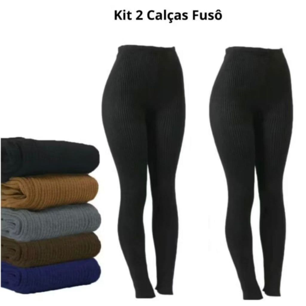 Kit Calças Fusô tricô lã meia calça segunda pele