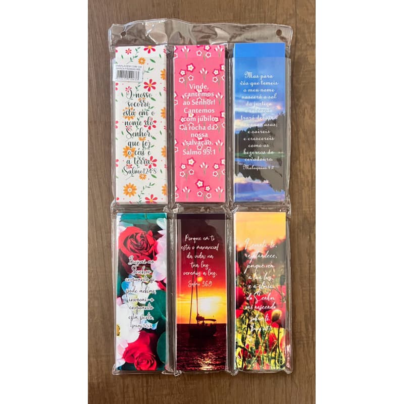 Kit 120 Marca Páginas Bíblicos Decorados Frente e Verso 14x4,5cm M03– Com Versículos e Espaço para Dedicatória