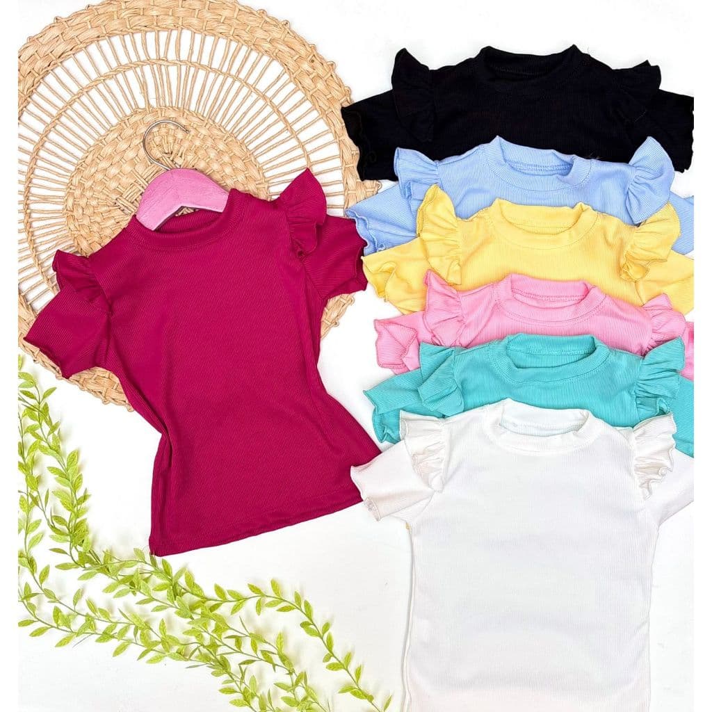 blusa infantil menina manga babado com babado no ombro moda bloguerinha mini diva