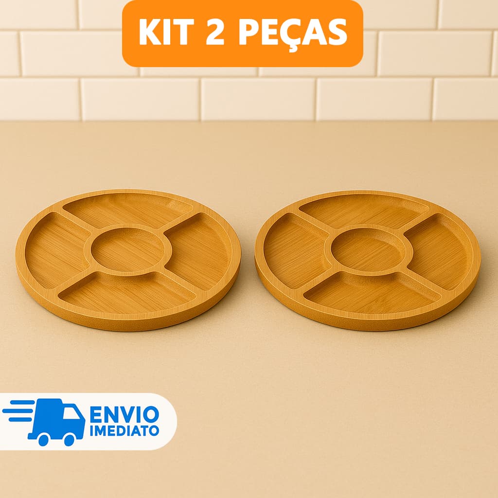 Kit 2 Petisqueira 30x30Cm Tábua Para Petisco Churrasco Frios Aperitivo Gamela Redonda