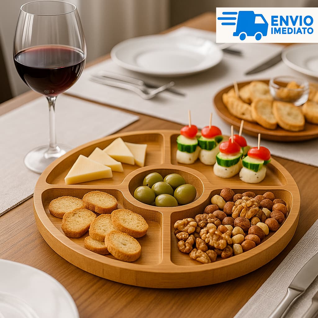 Petisqueira 30x30Cm c/ 5 Divisões Tábua Para Petisco Churrasco Frios Aperitivo Gamela