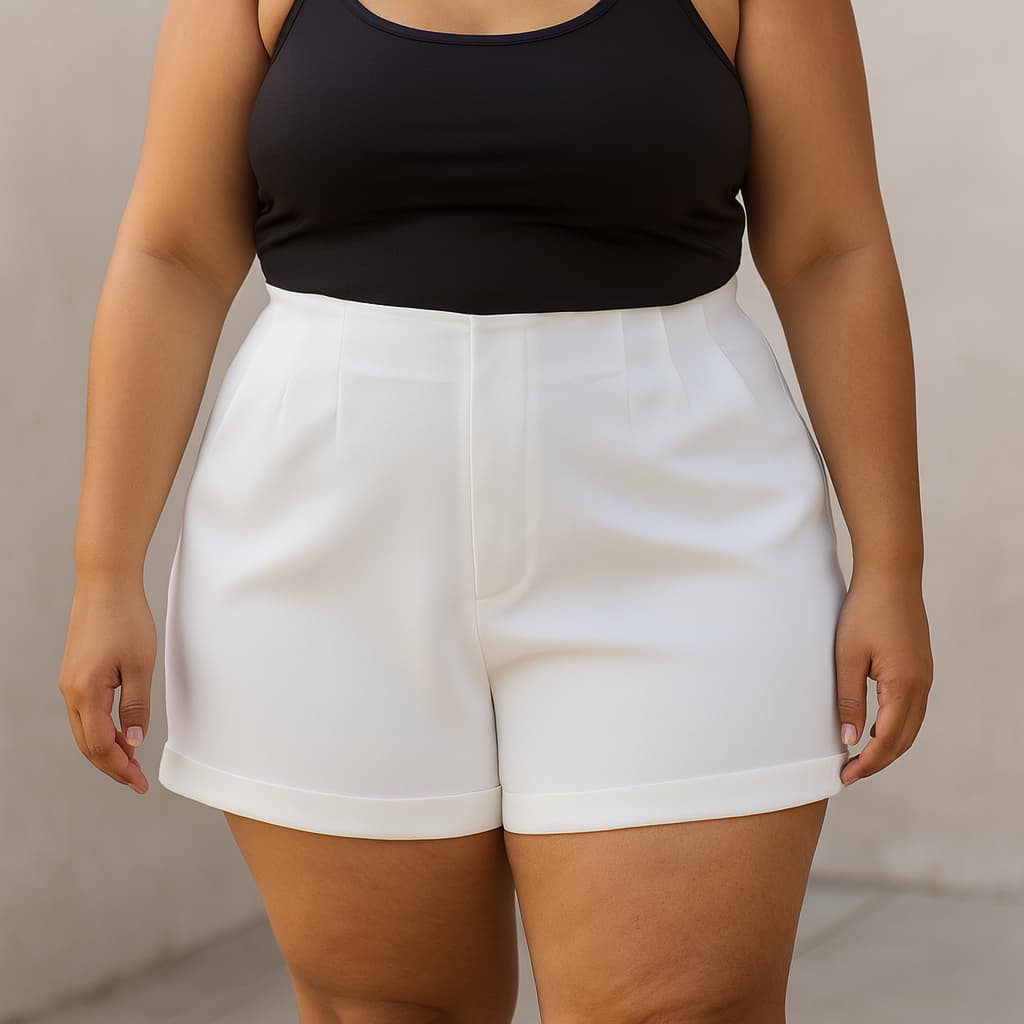 Short Alfaiataria Feminino Plus Size Extra Com Elastano Zíper Na Lateral Tamanho Grande Cintura alta