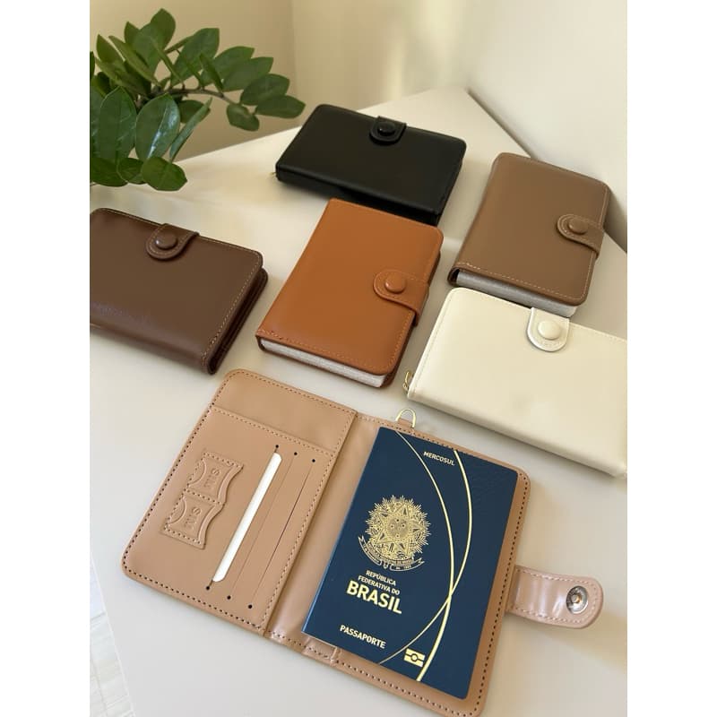 Porta passaporte porta documento carteira de viagem elegante em couro sintético