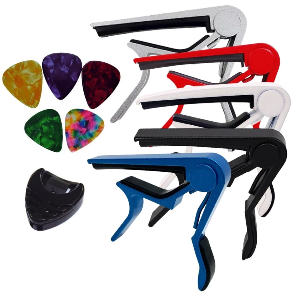 Capotraste Pestana Braçadeira Violão Guitarra Ukulele NV+ Porta Palhetas+ 5 Palhetas