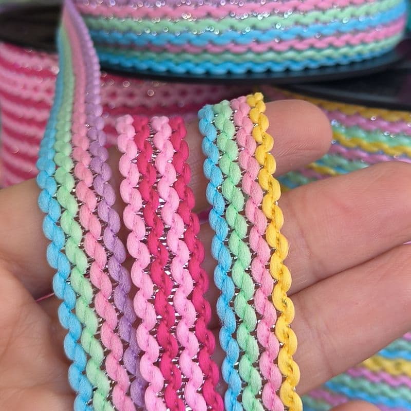 Fita Passamanaria Trançada Zig Zag Colorida Rosa e Candy Color 10mm (Escolha 2, 4 ou 6 metros)