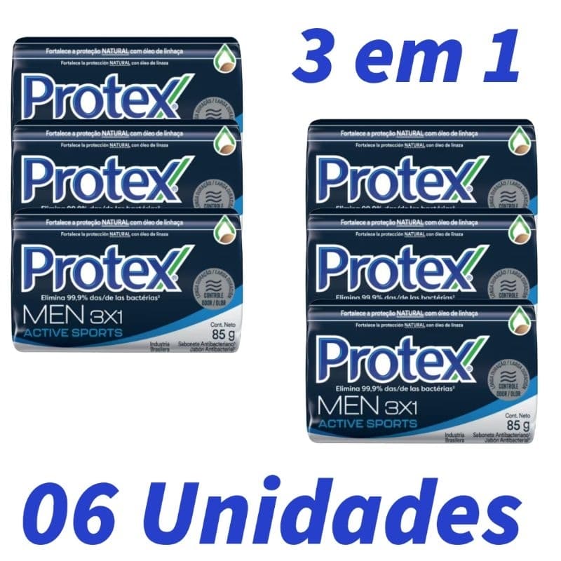 Kit 06 x Sabonete Protex Men 3 em 1 cabelo barba corpo hidratante