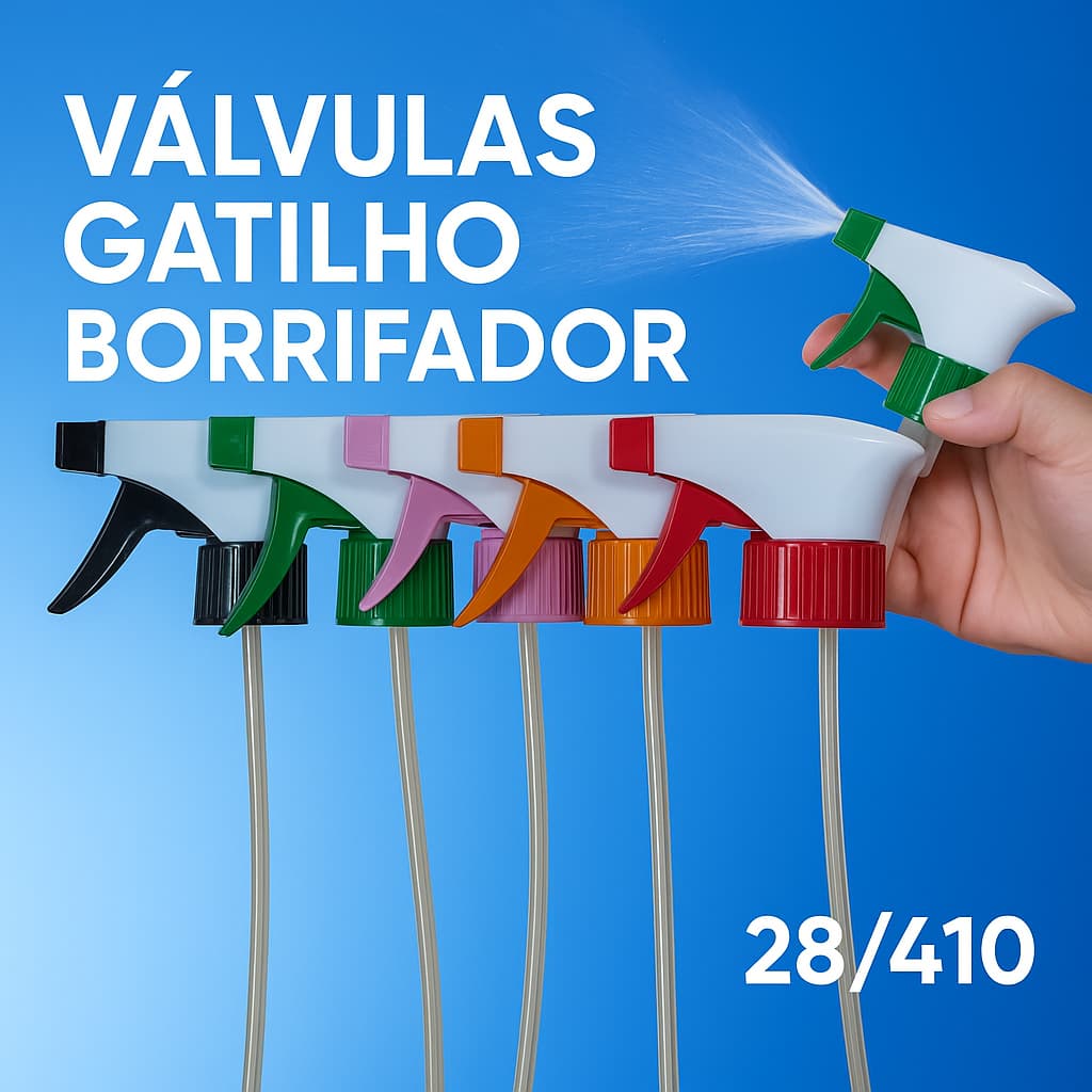 5 Válvulas Gatilho Borrifador Trigger Spray para Frascos Rosca 28/410 - Cores Diversas