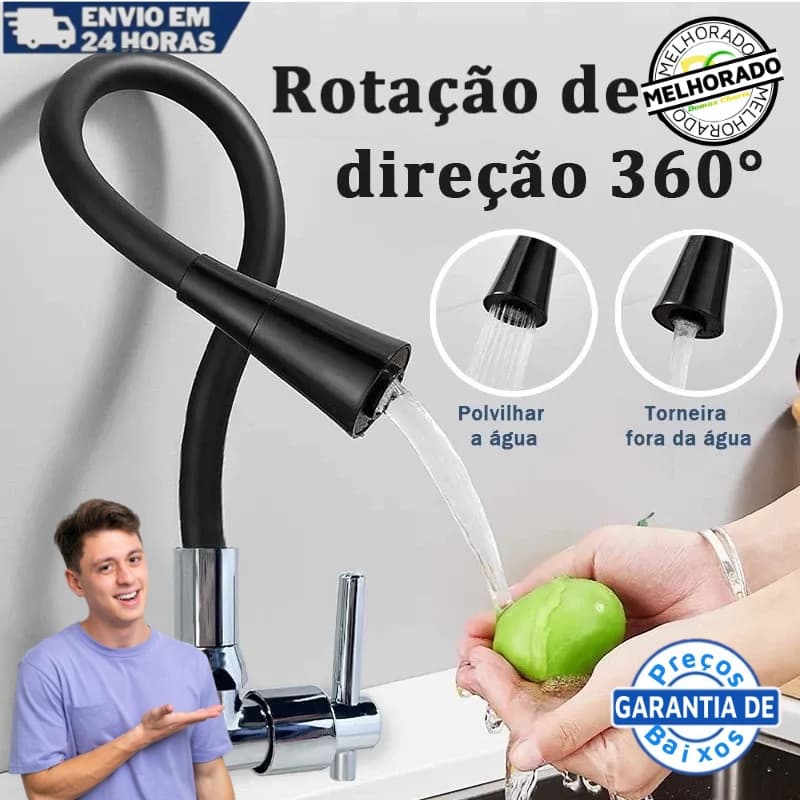 Torneira Gourmet Flexível Cozinha  2 Jatos 1/4 de Volta Para  Mesa Pia Bancada e Mármore