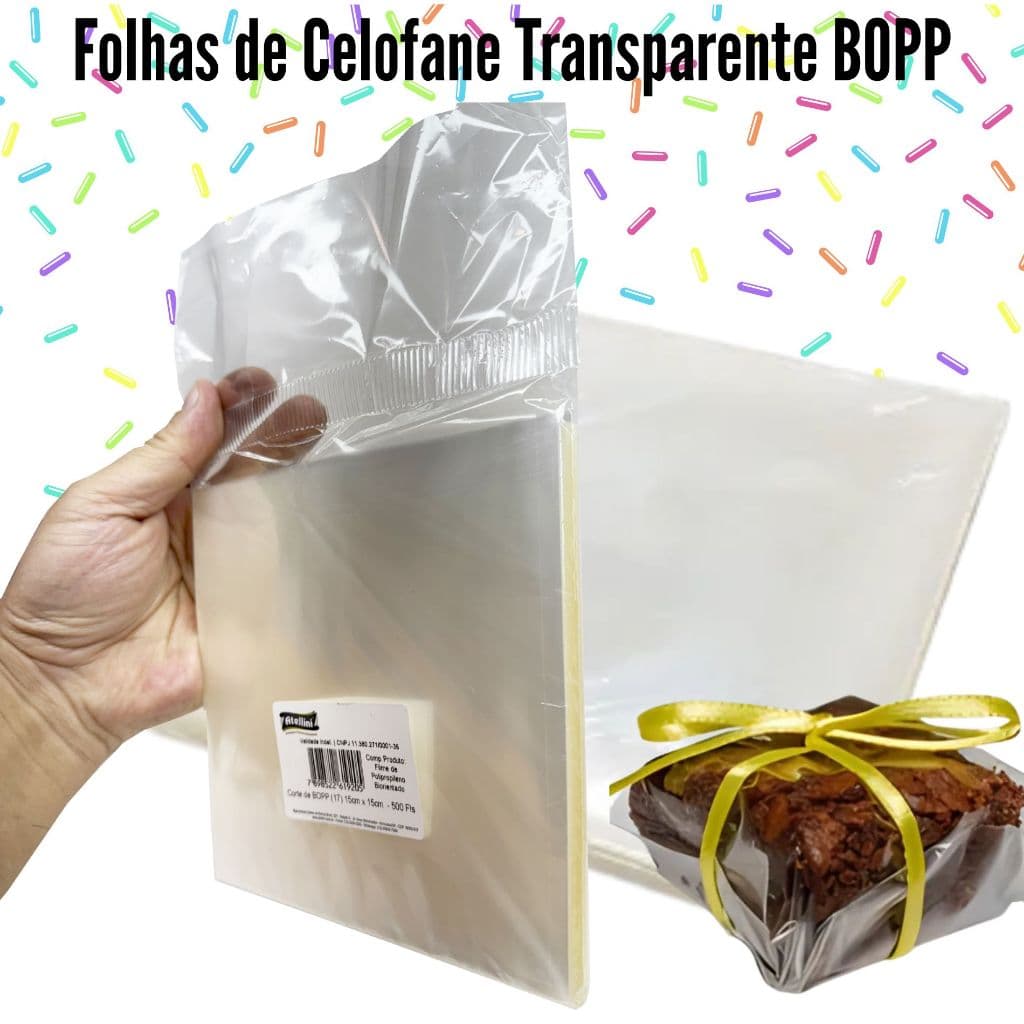 500 Folhas de Celofane Transparente BOPP para Doces, Balas e Bolos, TAMANHOS DISPONIVEIS