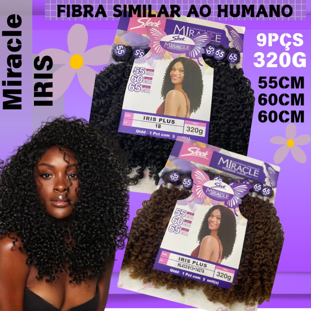 Cabelo cacheado Miracle Iris Plus  Humano Hair 55/60/65cm 320g
