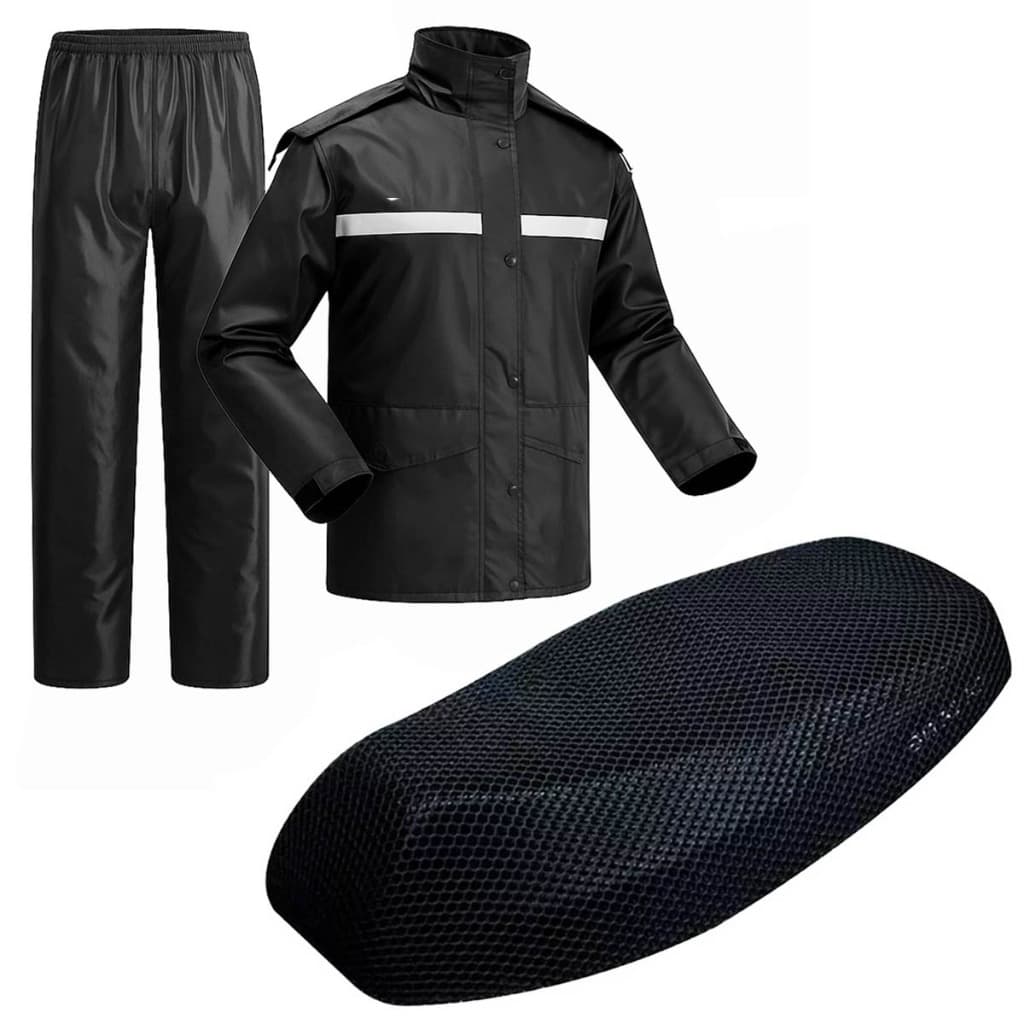 Capa De Chuva Motoqueiro Impermeável + Capa De Banco Térmica Prova D'Agua Motoca