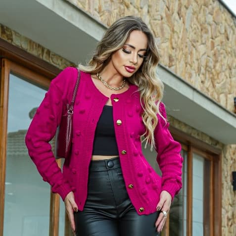 Casaco Feminino de Inverno Grosso Blusa de Frio em Tricot Estilo Cardigan