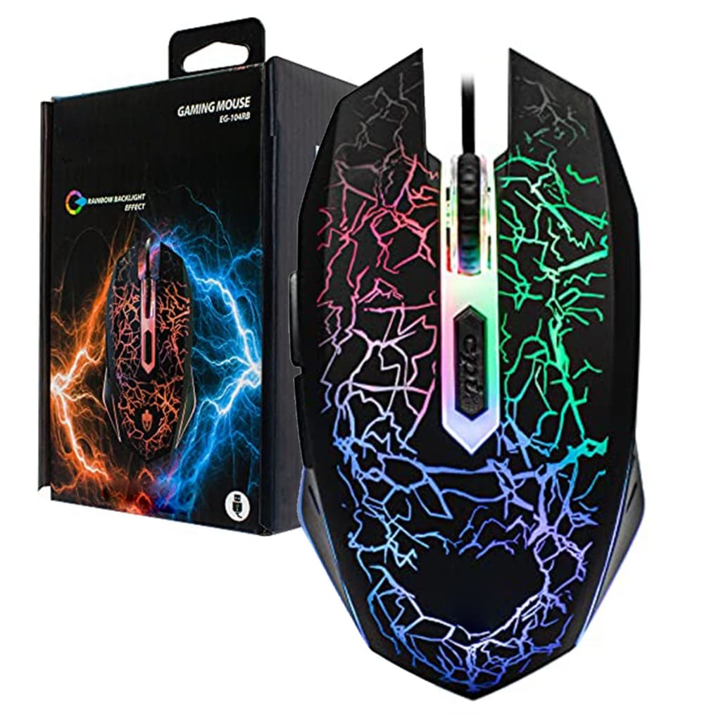 Mouse Gamer Gaming Usb Para Jogo Lesar Óptico 2400 Dpi 6 Botões Iluminação Rainbown Rgb Evolut Gaming Rayden 104