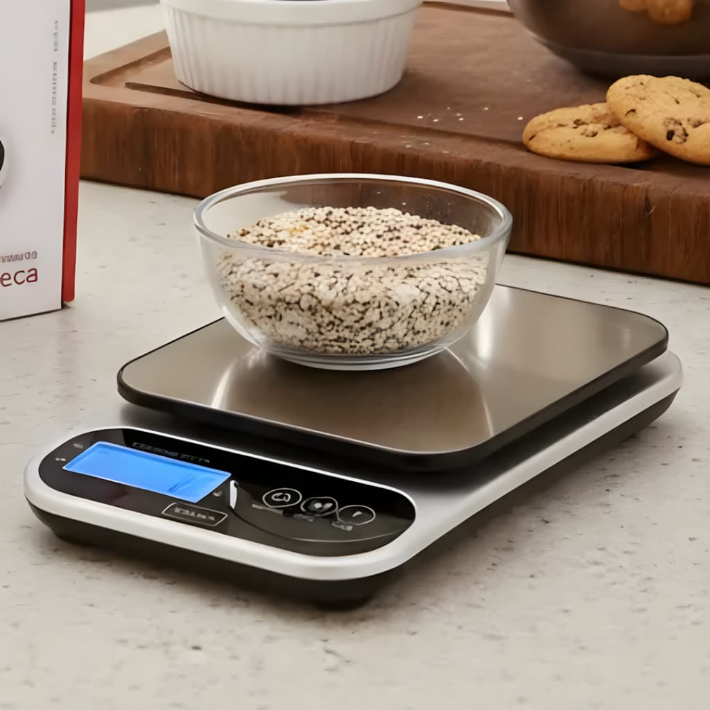 Balança Digital de Cozinha Pesagem de Alimentos Base de Metal Dieta Tara LCD à Pilha Suporta 5KG