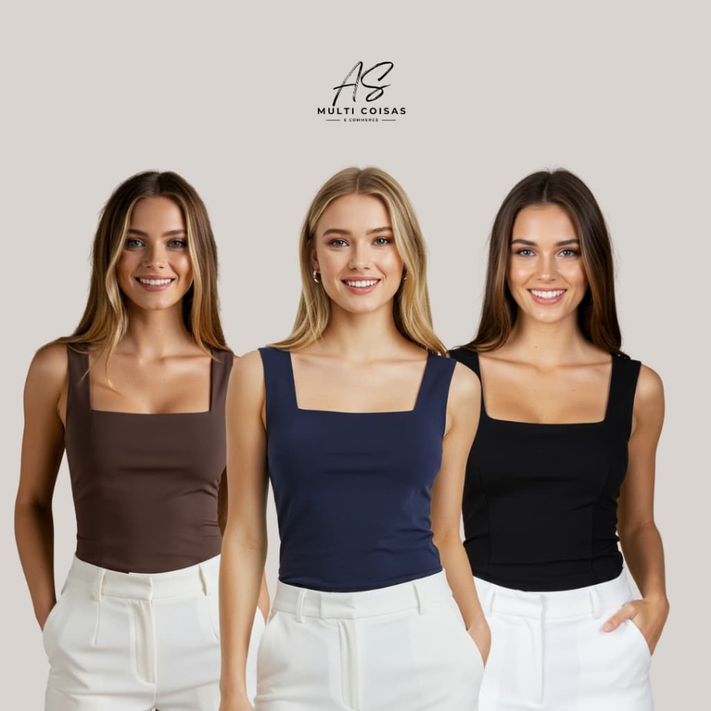 KIT COM 3 REGATAS ALÇA LARGA COM FORRO DUPLO OTIMA PARA O DIA A DIA E  FACULDADE TRABALHO TECIDO SUPLEX