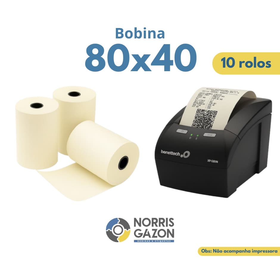 10 Bobinas Térmica 80mm 80x40 Bobina Cupom Impressora Pdv