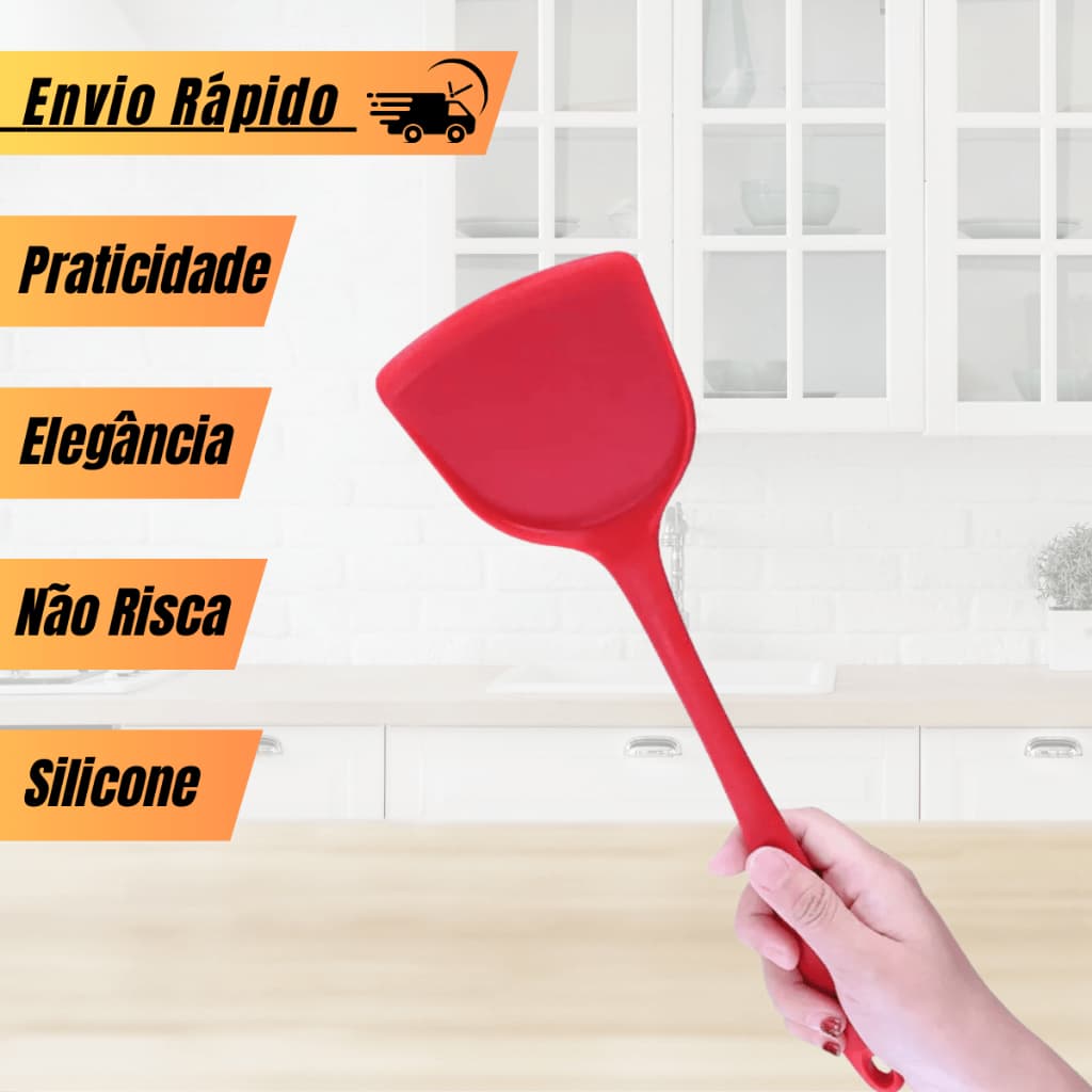 Espátula de Silicone Larga Chapeiro para Grelhar em Hamburgueria Chapa Colorida Preta Cinza Vermelha