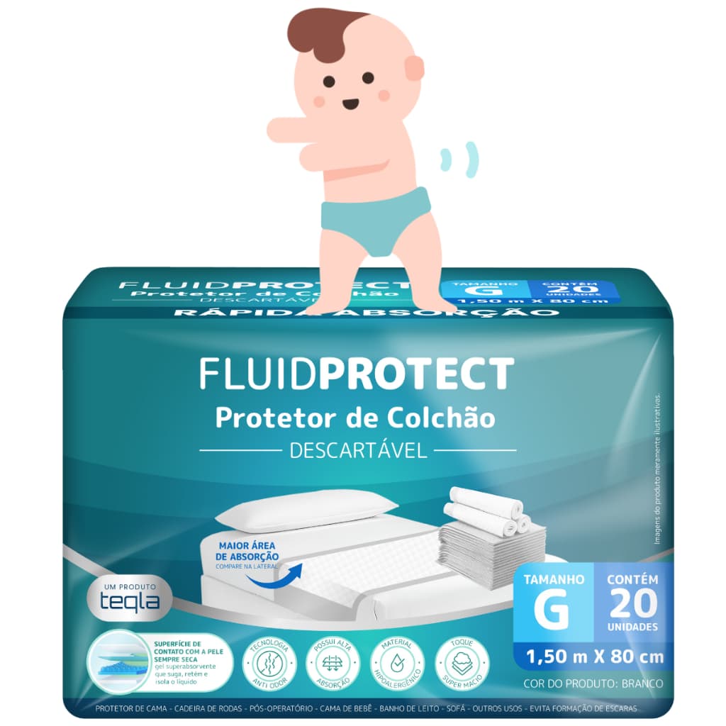 Protetor de Colchão Desfralde Descartável Fluid Protect - 20 Unidades (150 cm X 80cm)