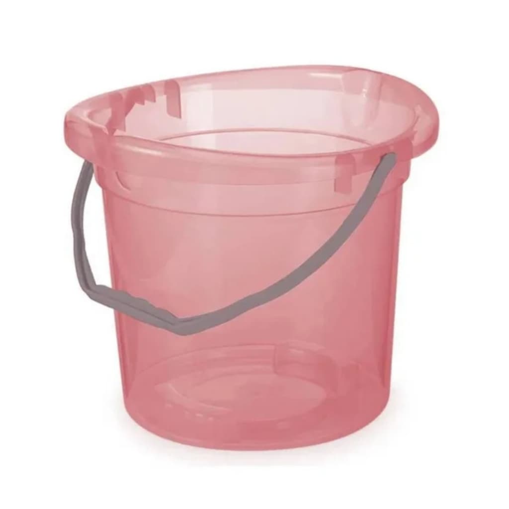 Balde de Água Plástico 11L Rosado Translúcido Com Alça Plasvale Graduado Para Limpeza