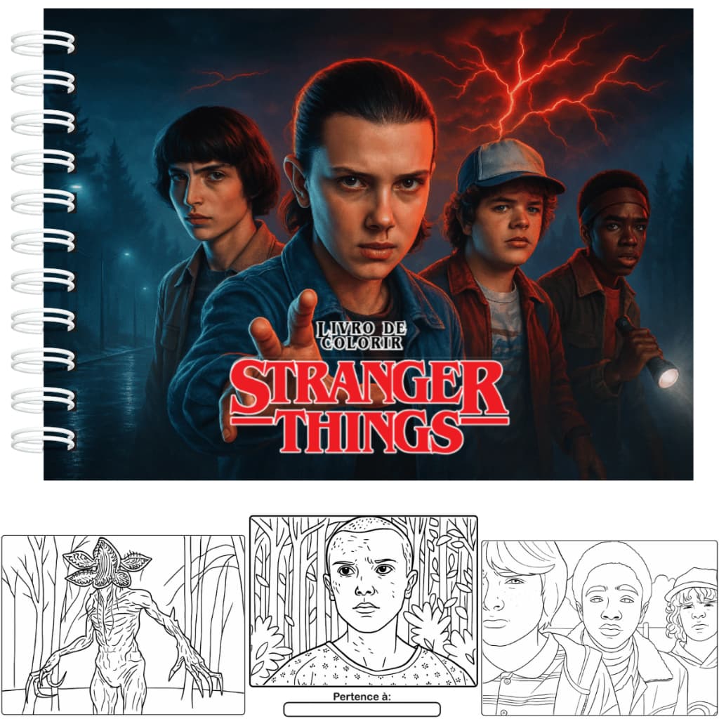 Livro de Colorir Inspirado na Série Stranger Things Capa Dura 50 Folhas 180g + Acetato