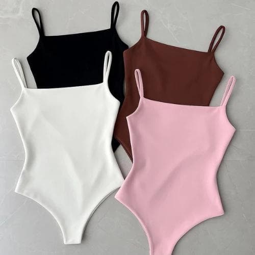 KIT Com 4 Body Collant Bori Bodi De Alçinha Regata Com Decote Quadrado Versátil Casual Moda Tendência.