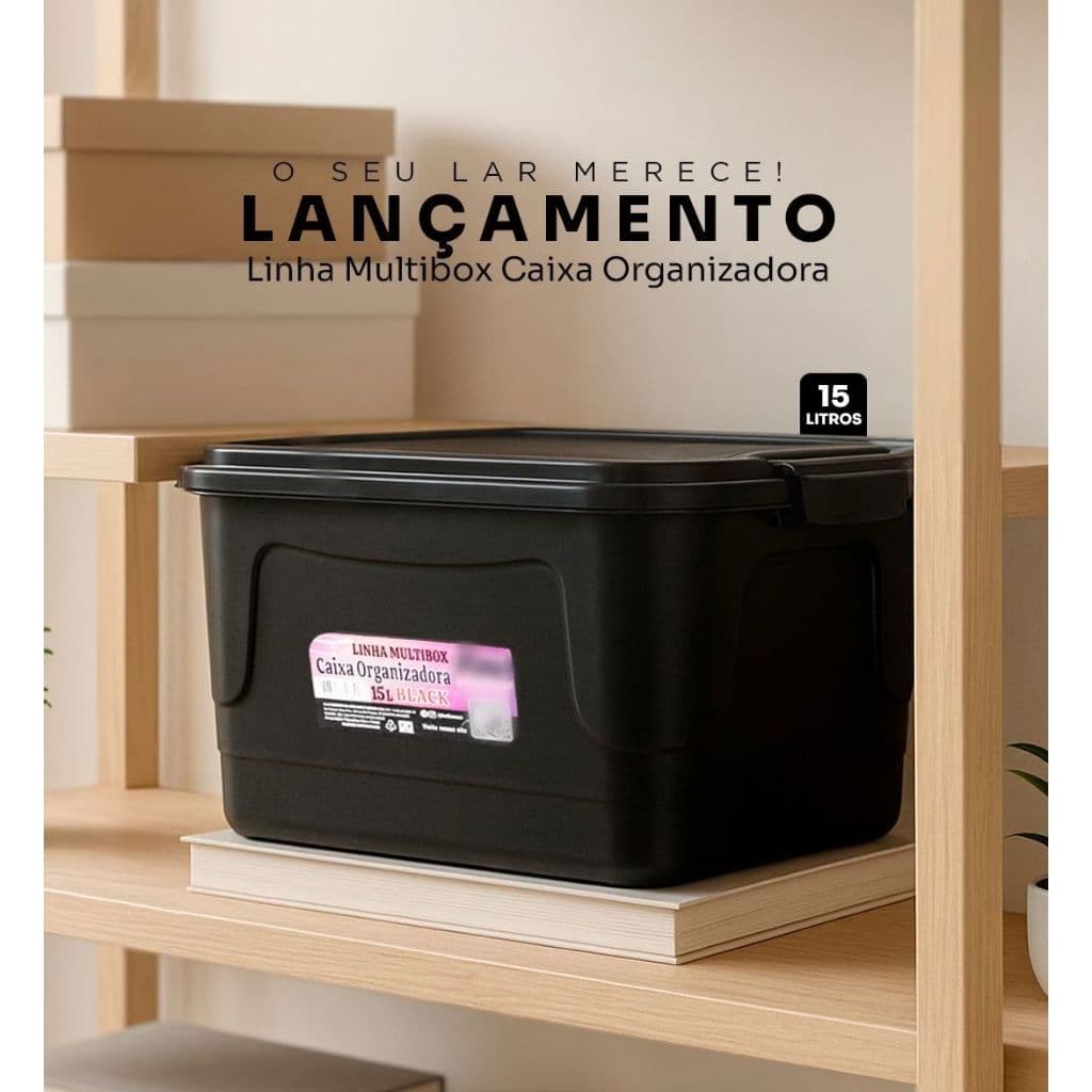 Kit com 2 Caixas Organizadora Plástica Grande Com Trava Multiuso Com Tampa Empilhável Para Brinquedos Sapatos Quarto