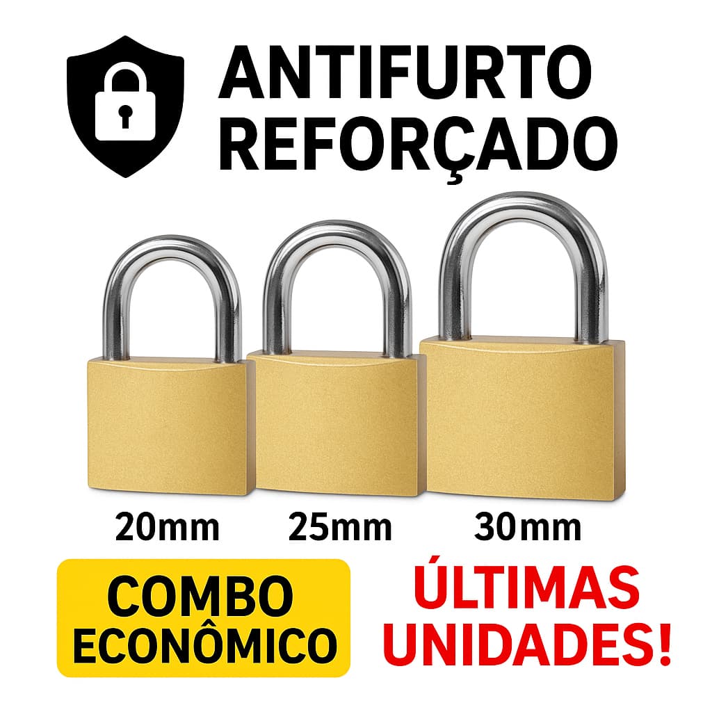Kit 3 Cadeados Reforçados 20/25/30mm – Antifurto + Super Oferta