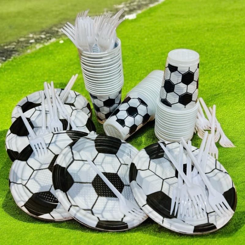 KIT FESTA 50~200 PESSOAS FESTA FUTEBOL COPO 200ml  PRATO 15 cm E GARFO BOLA OFF