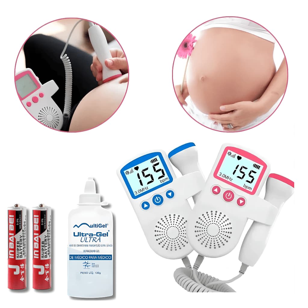 Kit Sonar Fetal Doppler Monitor Frequência Cardíaca + Gel + Pilha Brinde Batimento Bebe Ultrassom Medidor de batimentos