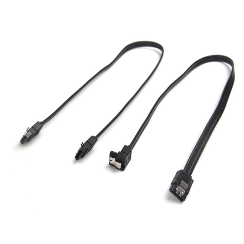 Kit 2 Cabos SATA III 6 Gb/s com Trava – Conectores Reto + 90° para HD/SSD – Preto
