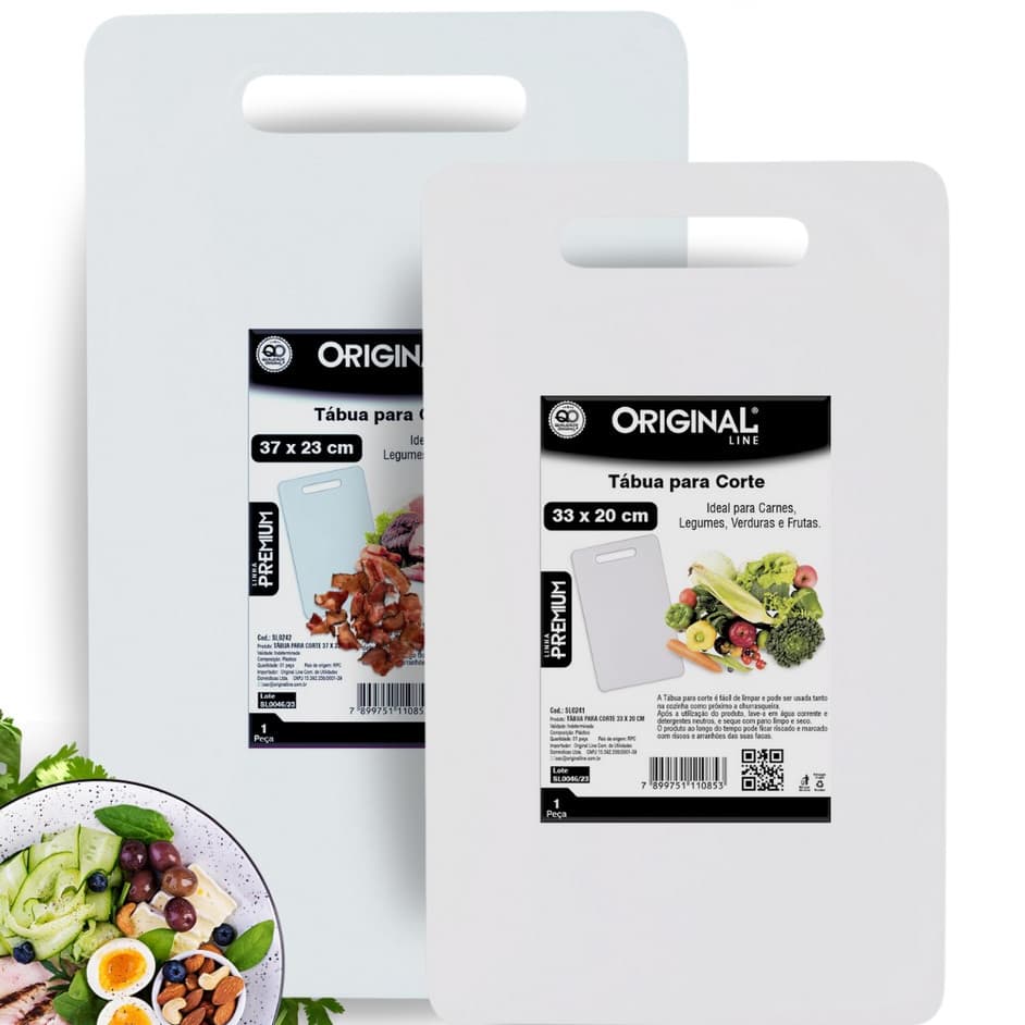 Kit Com 2 Tábua De Corte Superchef Pvc Cozinha Original Line de Churrasco Corte Carnes Branca Tamanho Grande Dupla Face