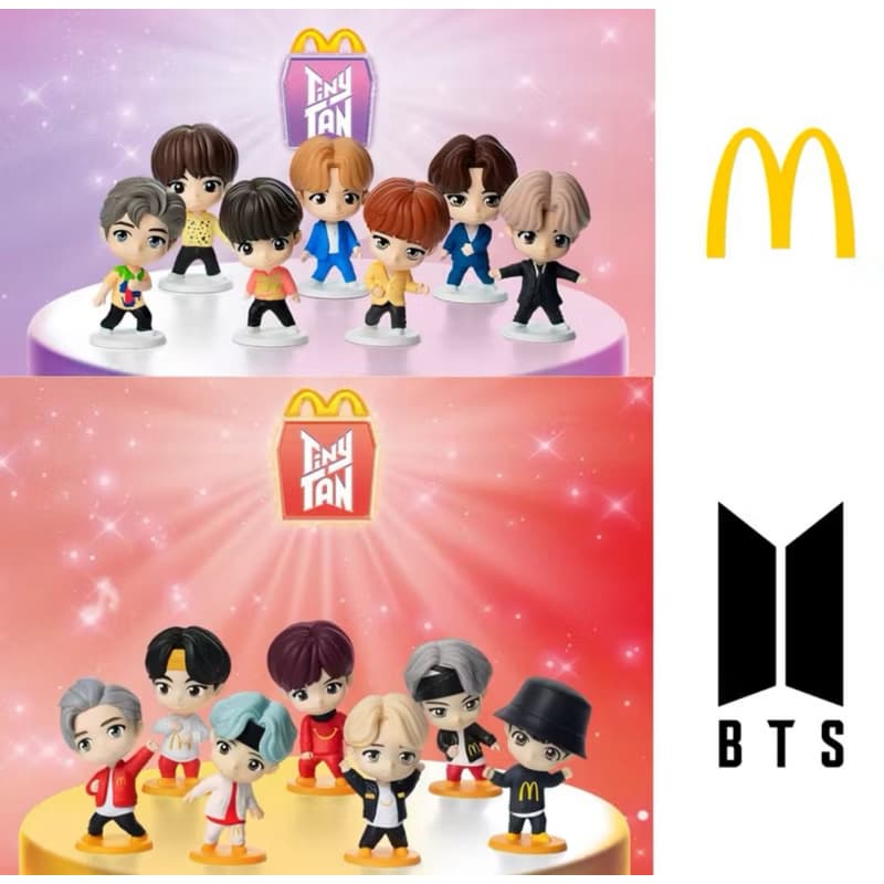 Bonecos Tiny Tan K-Pop BTS 2025 - McDonald's Mc Lanche Feliz - Nostalgia Throwback RM Jin V Suga Jimin J-hope Jung Kooky