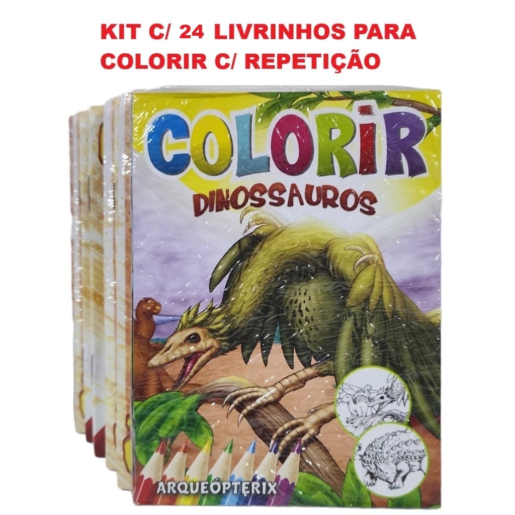 KIT C/ 24 LIVRINHOS INFANTIS PARA COLORIR C/ REPETIÇÃO  - DINOSSAUROS