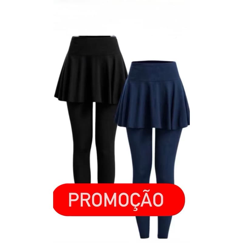 Kit 2 Calças Leggings babado com Saia Suplex Fitness Cintura Alta Feminina Tapa Bumbum