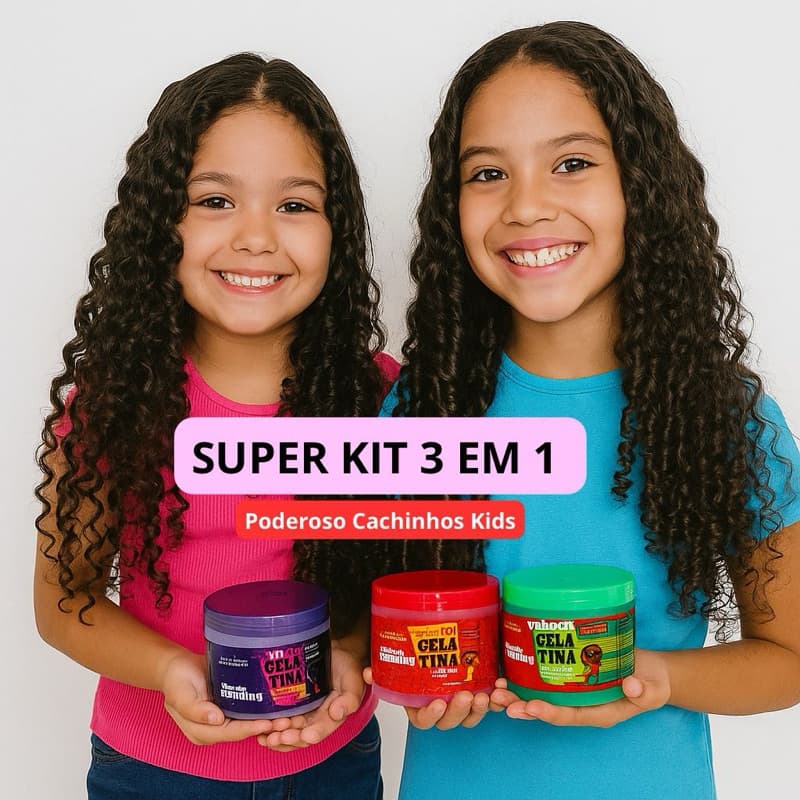 KIT 3 EM 1 Gelatina Ativadora Kids 500g Poderosos Cachinhos Melancia Morang Uva Hidratação Hidralise
