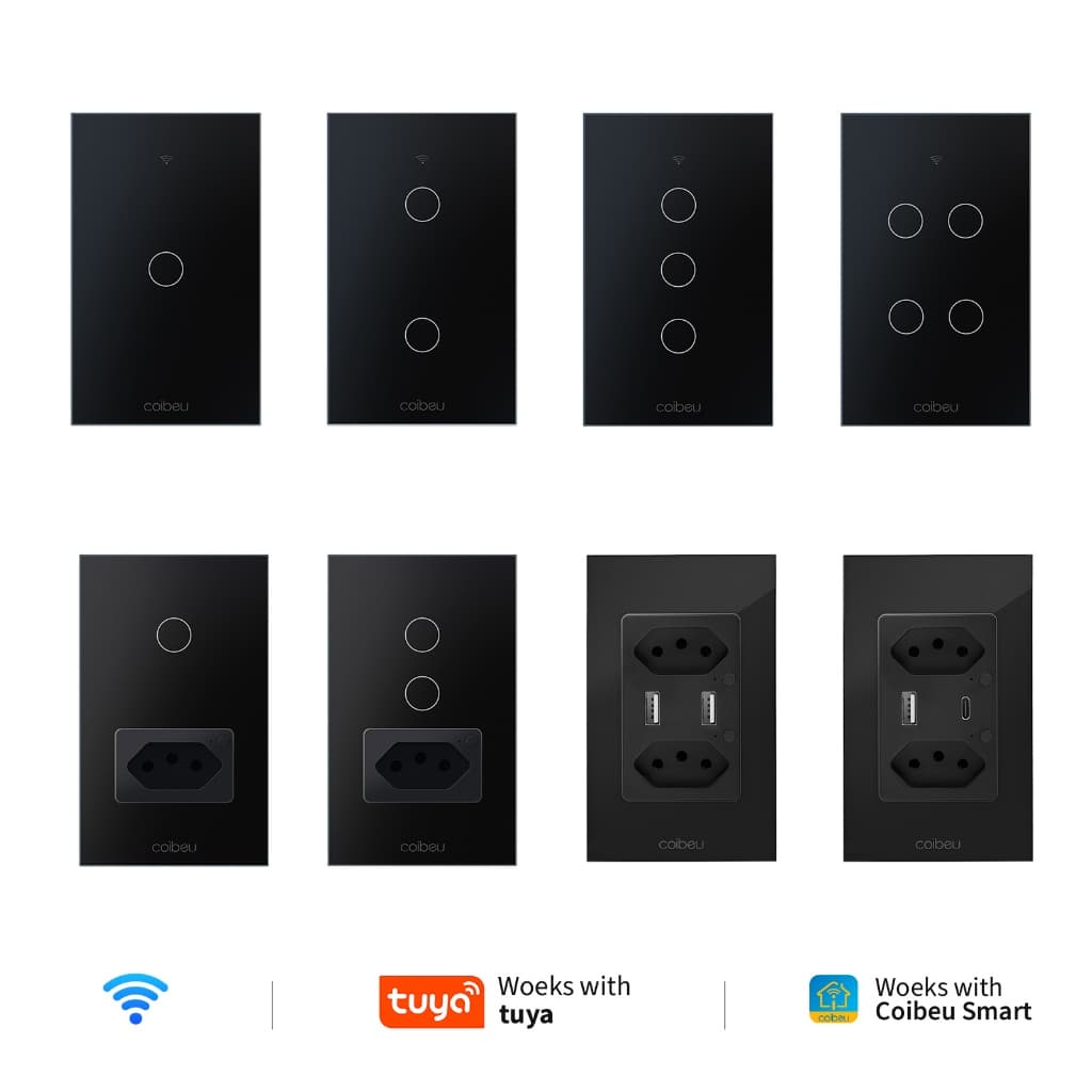 COIBEU Interruptor preta WiFi Inteligente Teclas Touch tuya APP Smart Life Painel Alexa Google Home