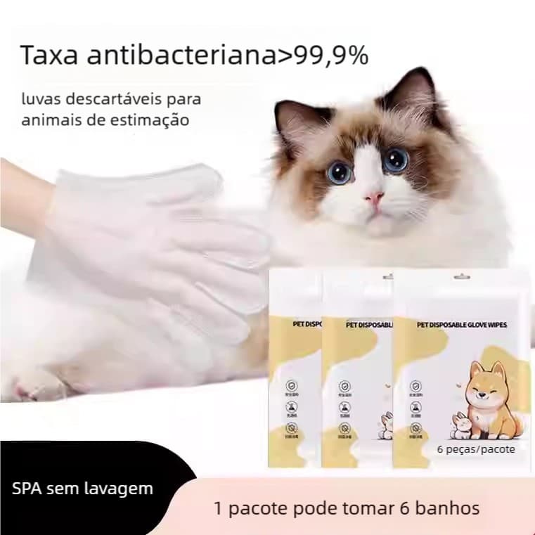 Novas luvas para gatos; luvas para banho de gatos; luvas descartáveis para pets; luvas umedecidas para cães; luvas