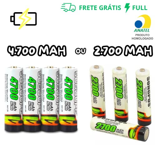 PILHA RECARREGÁVEL AA OU AAA DE 4700 OU 2700 MAH PILHA MÉDIA / PALITO CARTELA COM 4 UNIDADES